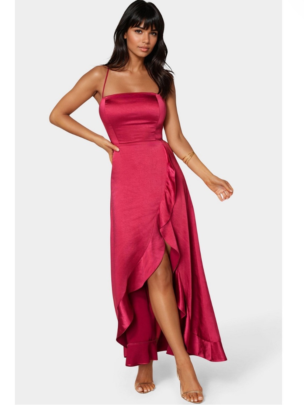 bebe Fuchsia Satin High-Low Slip Dress